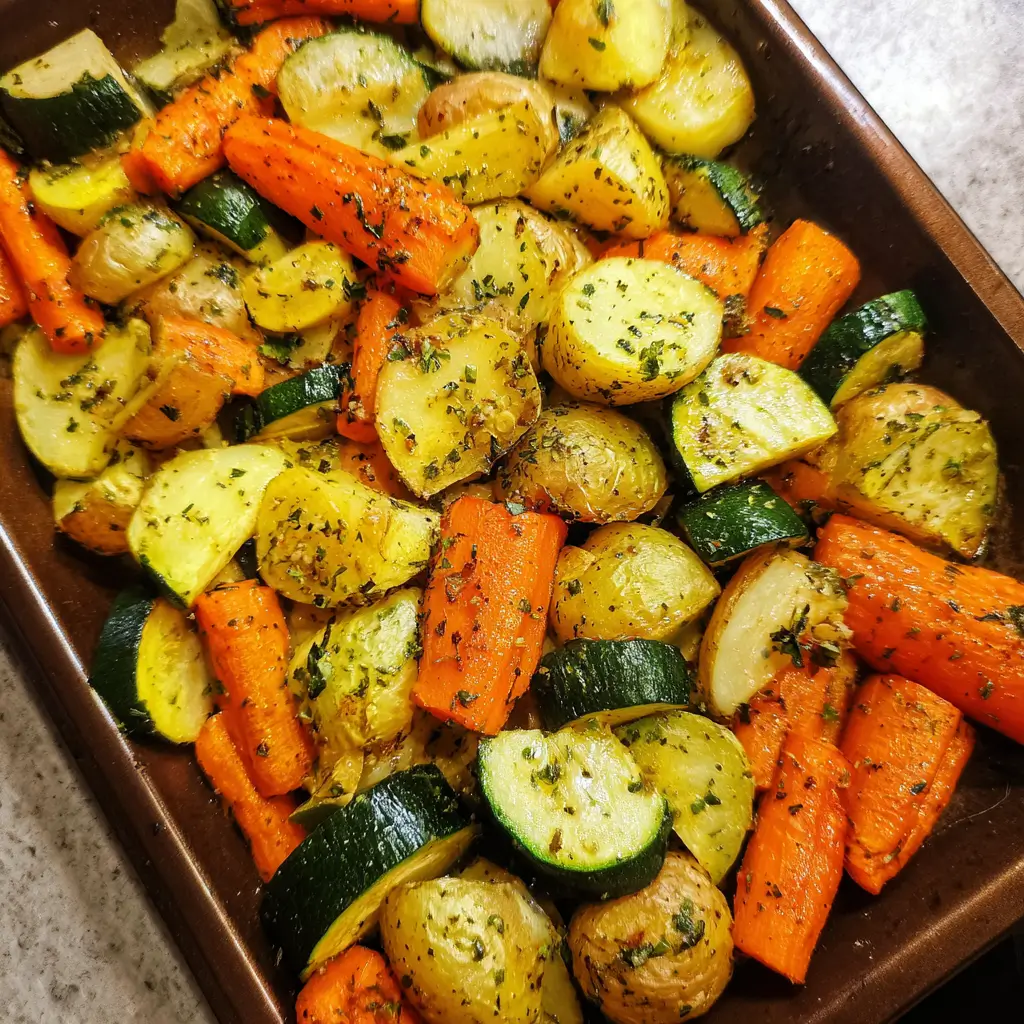 Garlic Herb Roasted Potatoes Carrots and Zucchini