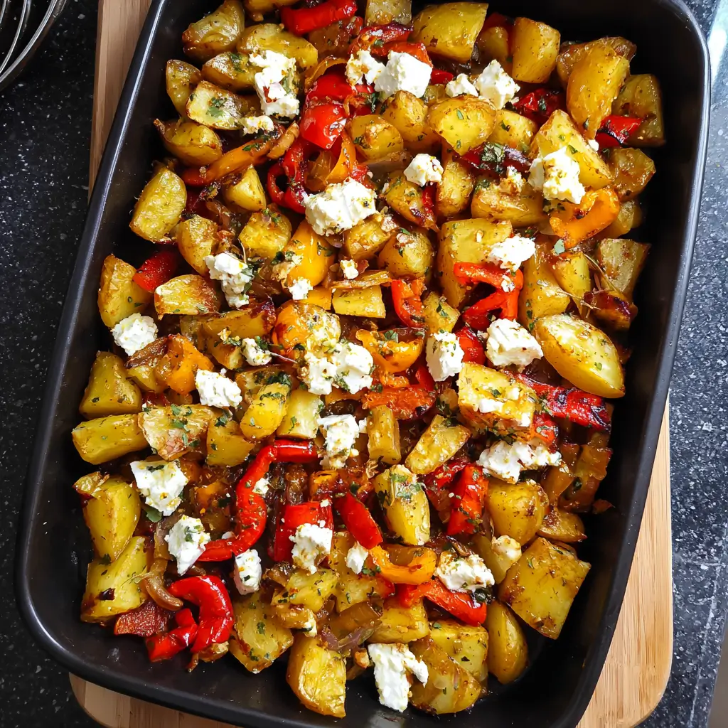 Greek Roasted Potatoes With Peppers & Feta