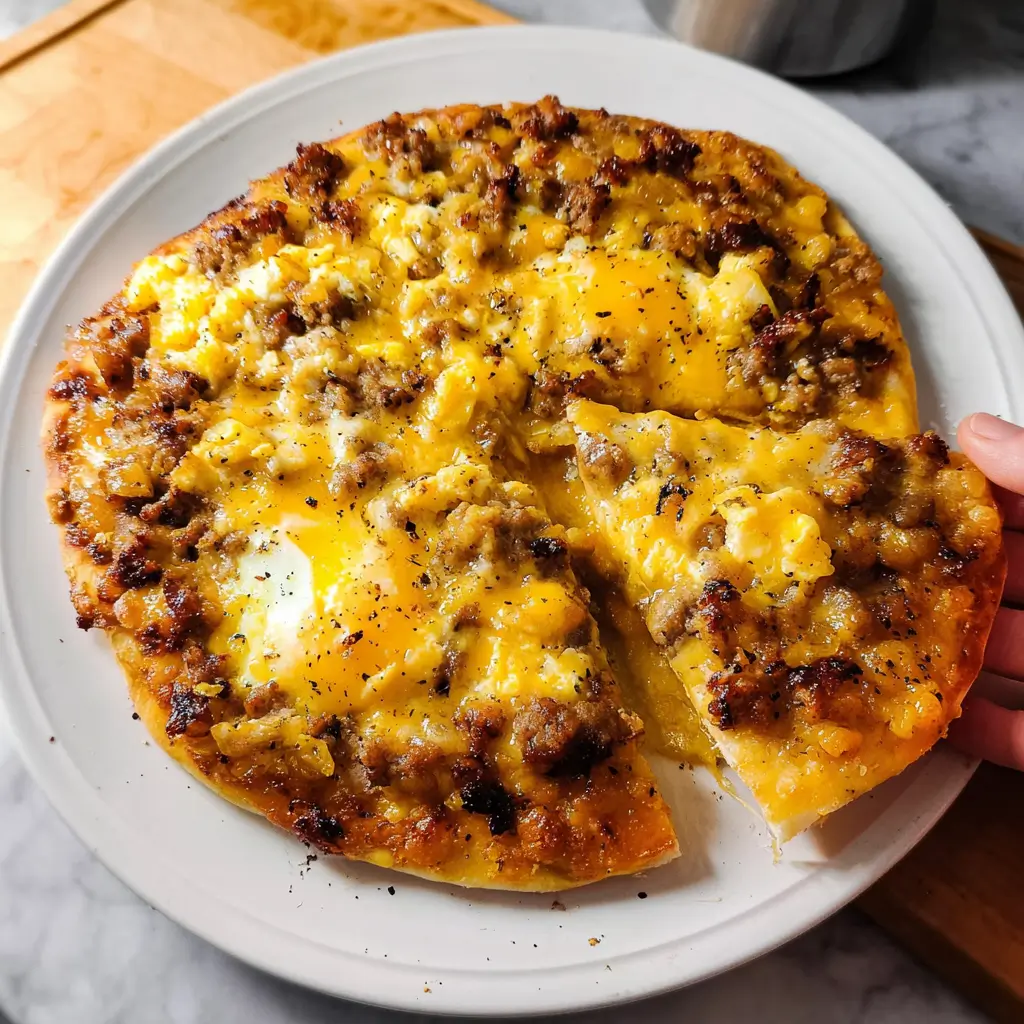 High Protein Sausage & Egg Breakfast Pizza Recipe