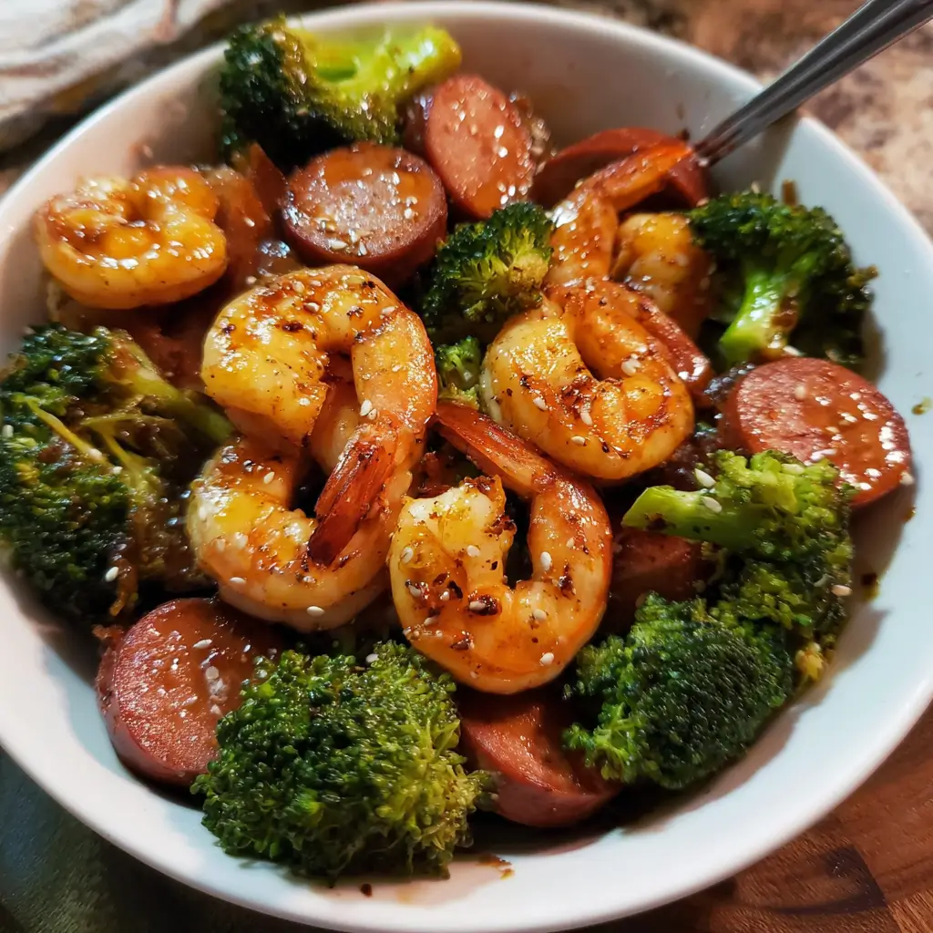 Honey Garlic Shrimp With Sausage and Broccoli