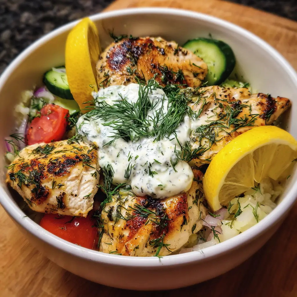 Mediterranean Lemon-Dill Chicken Bowls