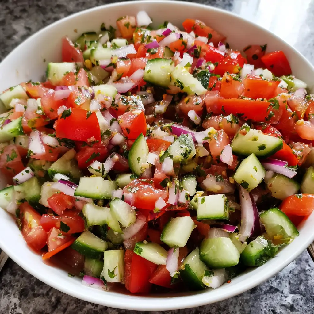 Mediterranean Salad with Cucumber, Tomato and Onion