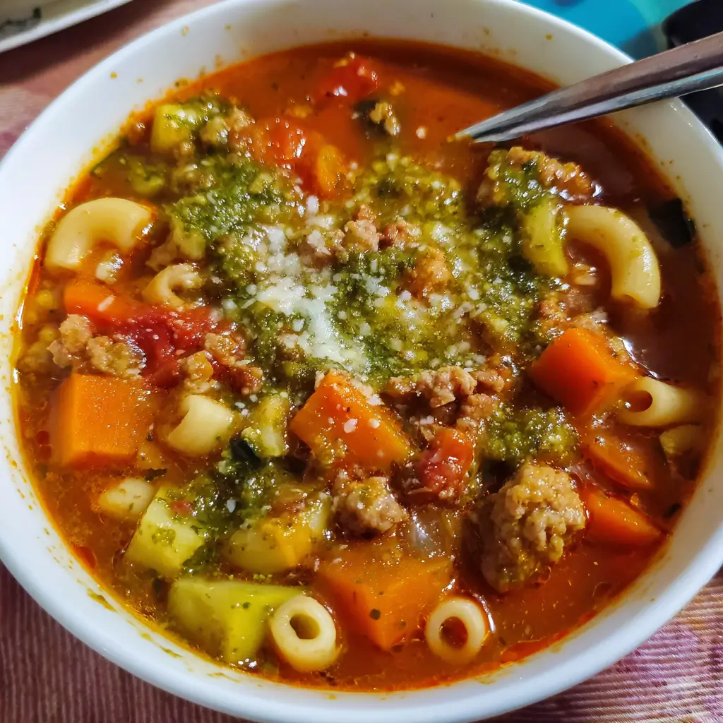 Minestrone with Sausage and Pesto