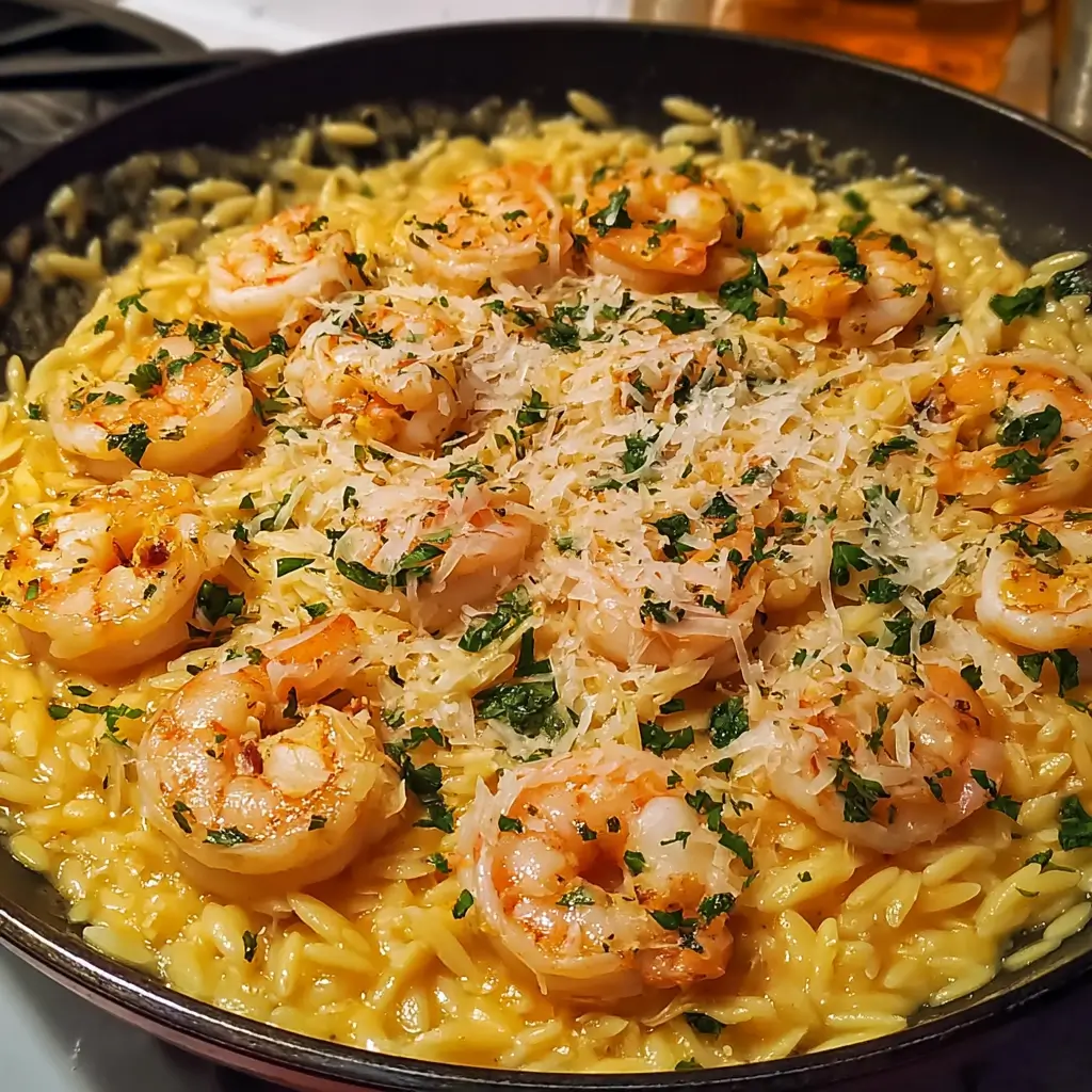 One Pan Parmesan Orzo with Shrimp