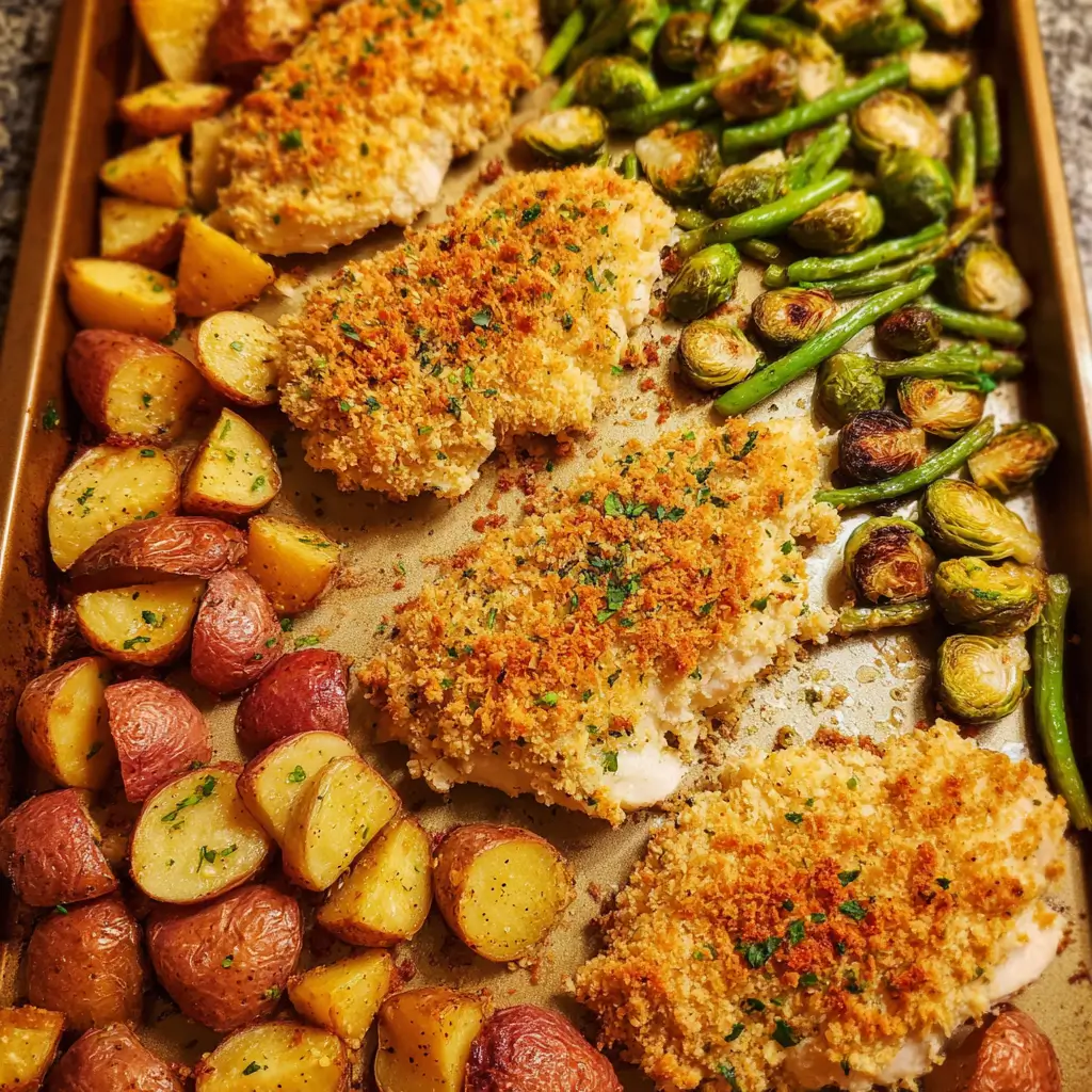 Parmesan Crusted Chicken Sheet Pan Dinner