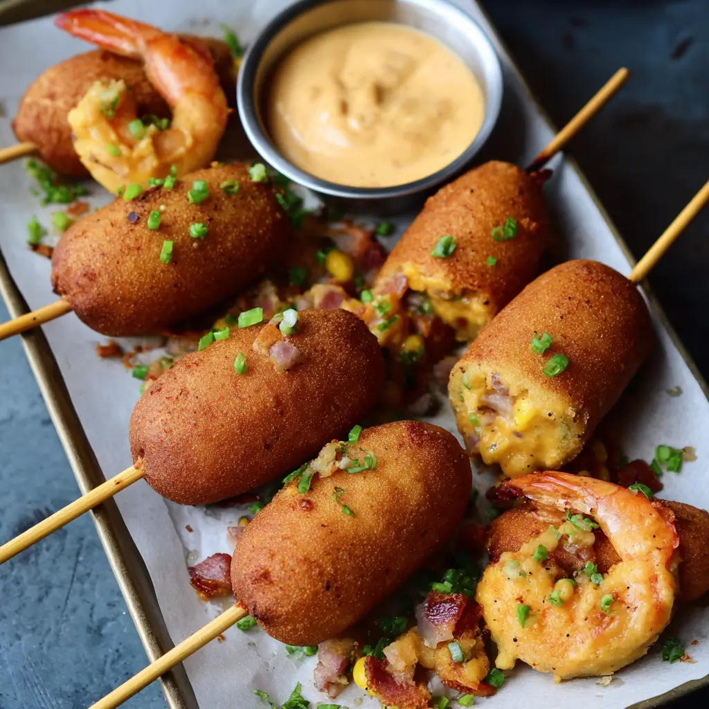 Sausage Shrimp Cajun Corndogs