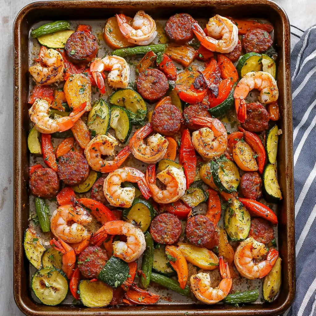 Sheet Pan Cajun Shrimp and Sausage Vegetable