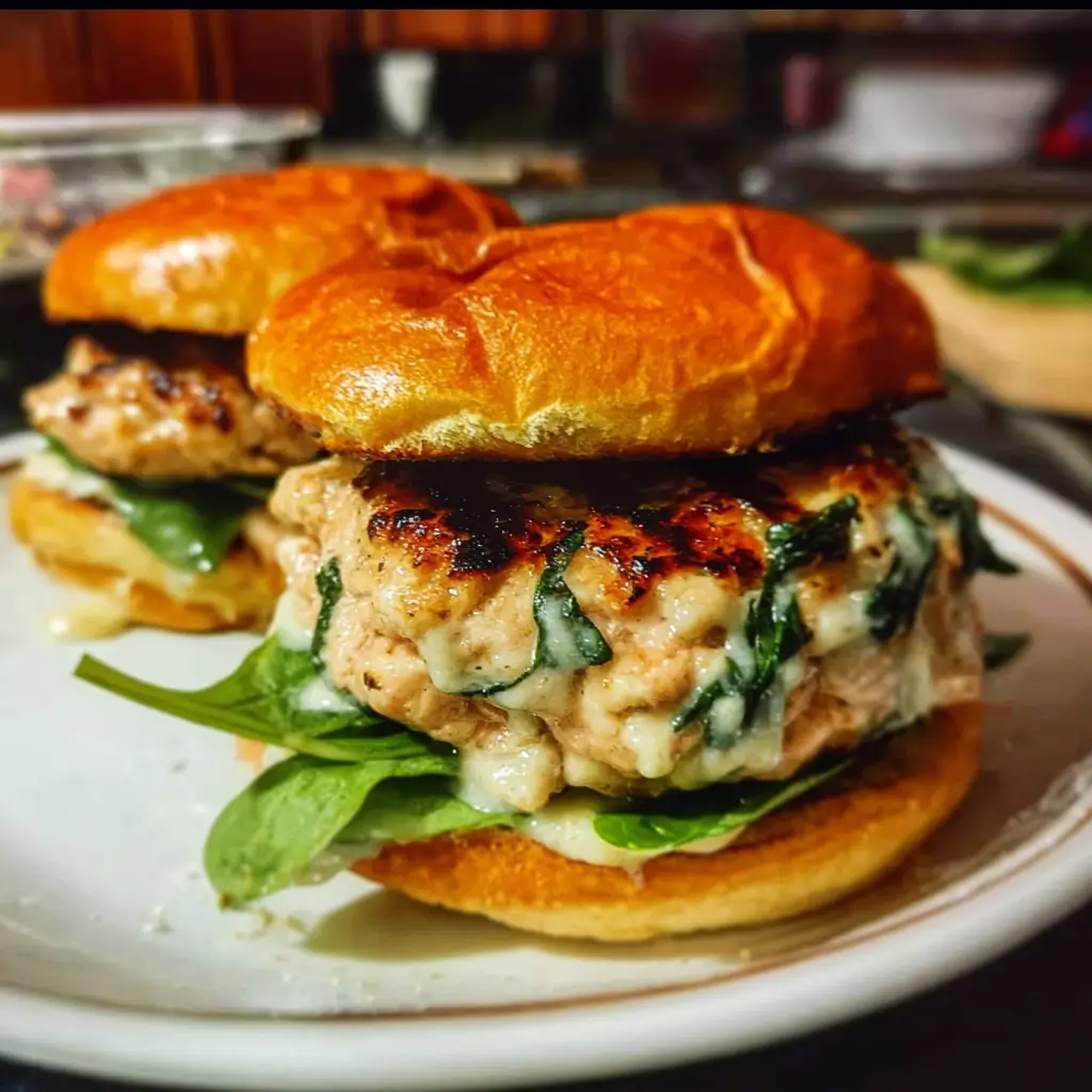 White Cheddar and Spinach Chicken Burgers