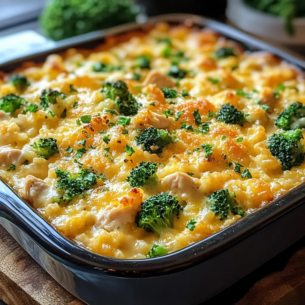 Creamy Chicken Broccoli Rice Cheese Casserole