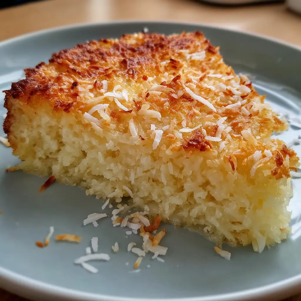 Crustless Coconut Pie with Shredded Coconut and Vanilla