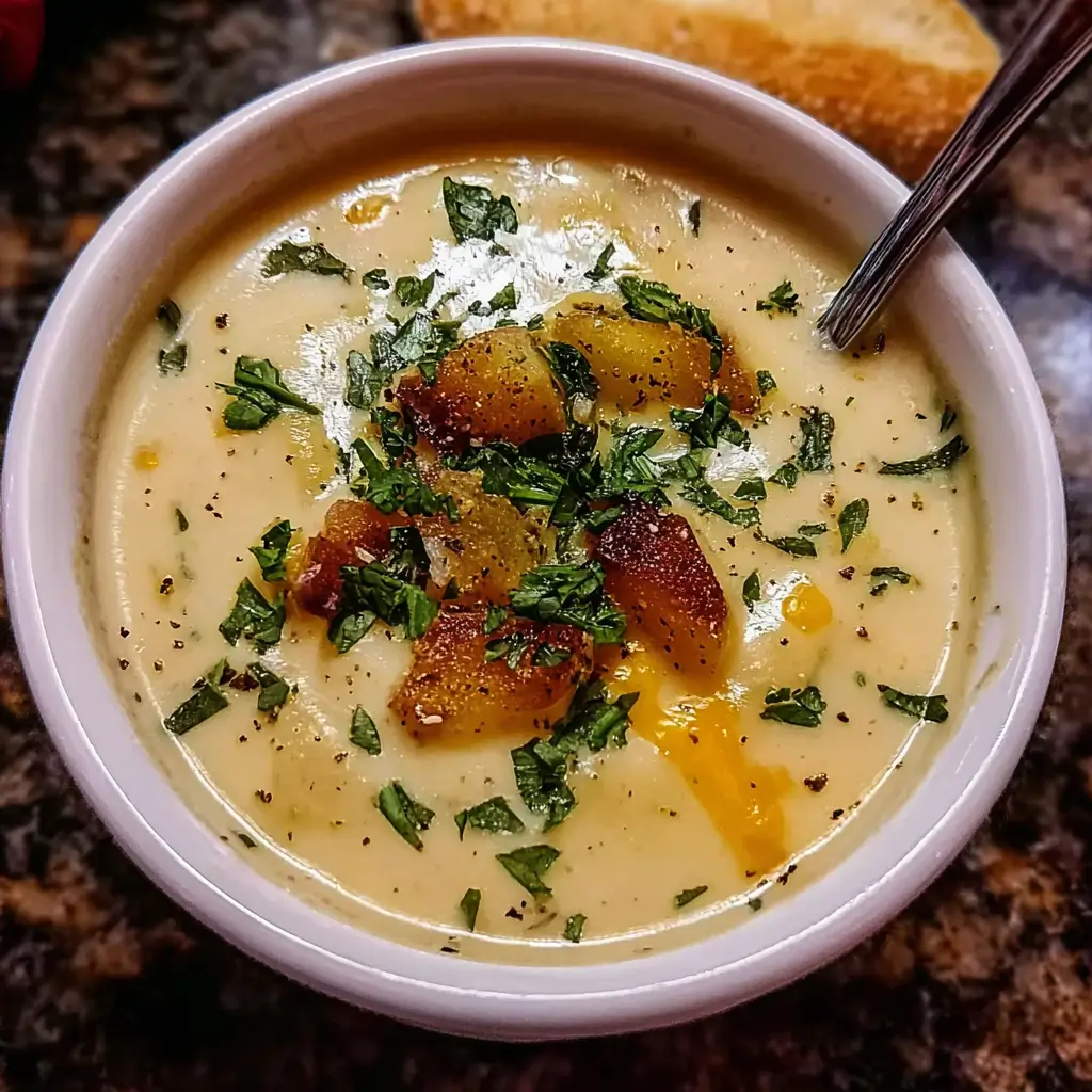 Hearty Cheddar Garlic Herb Potato Soup Recipe