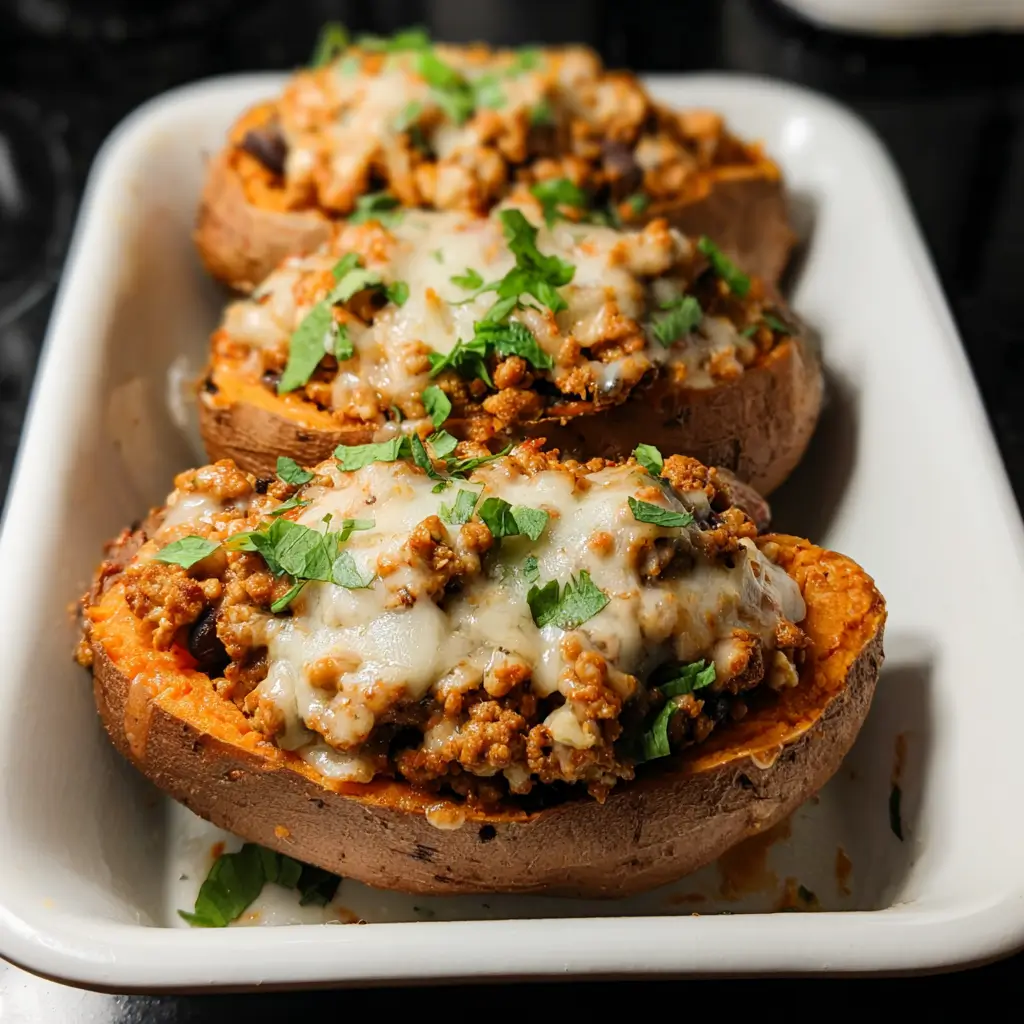 High Protein Ground Turkey Stuffed Sweet Potato