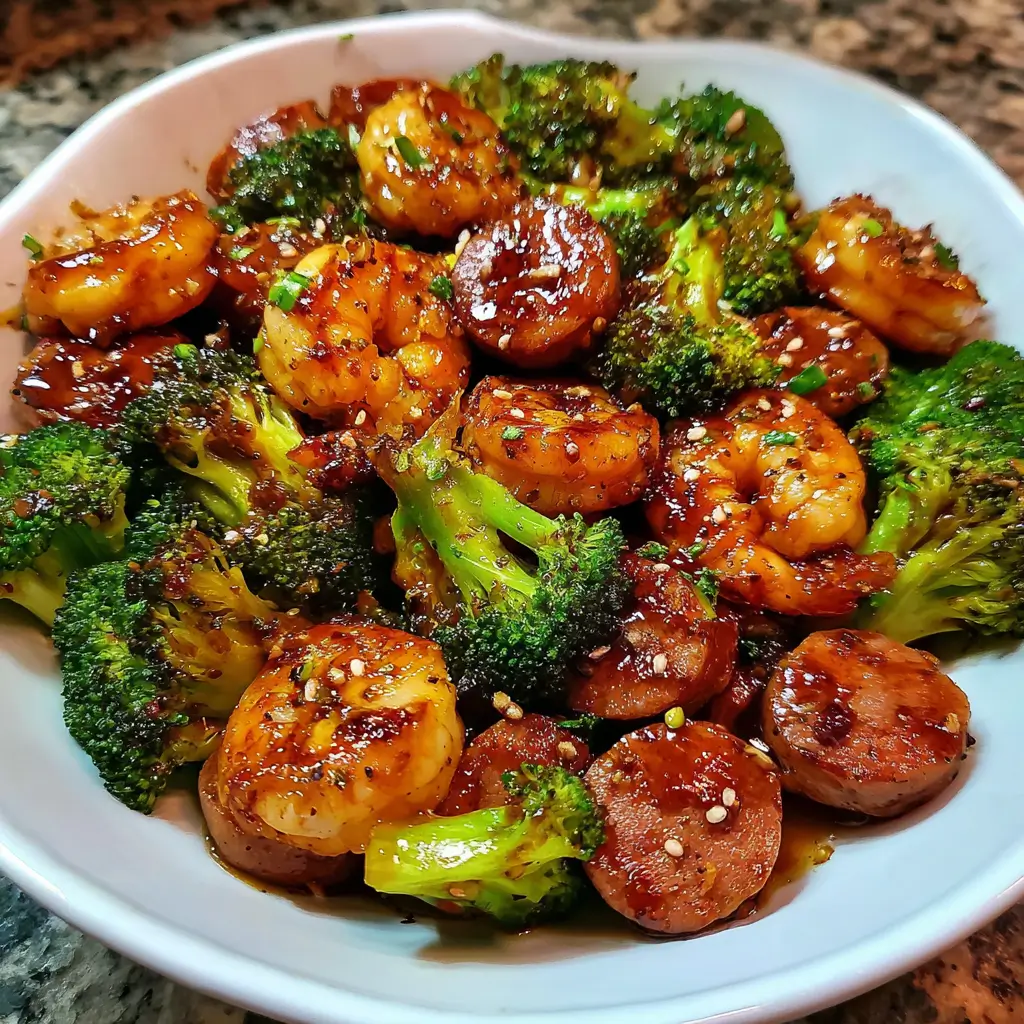 Honey Garlic Shrimp Sausage and Broccoli
