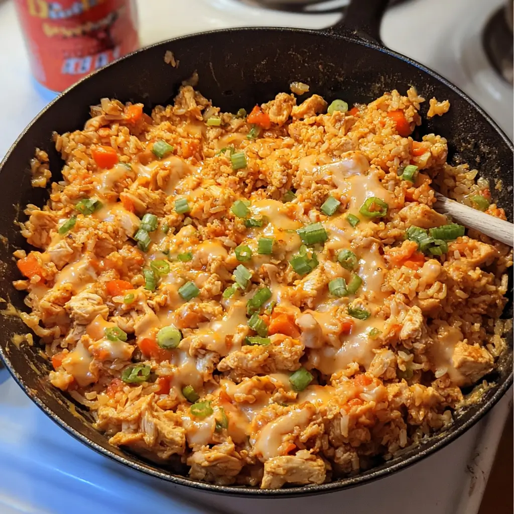 Lighter Buffalo Chicken and Rice Skillet