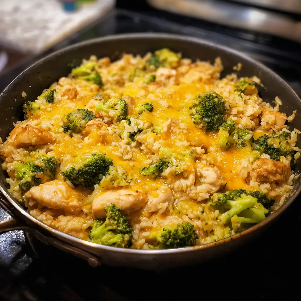 One Pan Cheesy Chicken Broccoli and Rice