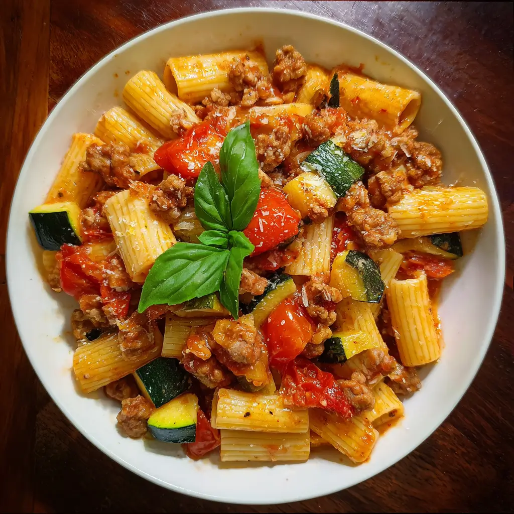 Rigatoni with Sausage, Tomatoes, and Zucchini