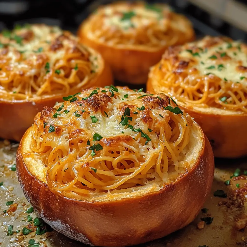 Spaghetti Garlic Bread Bowls