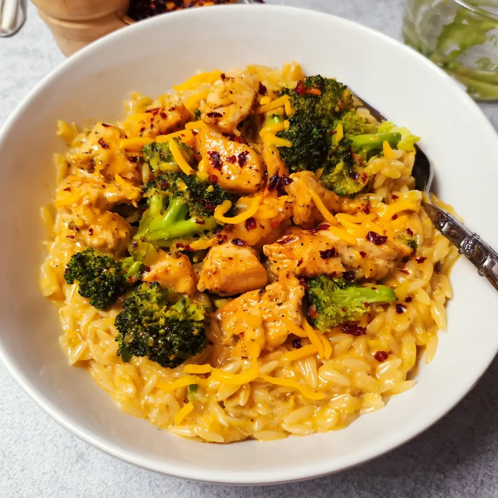Spicy Cheddar Chicken & Broccoli Orzo for Two