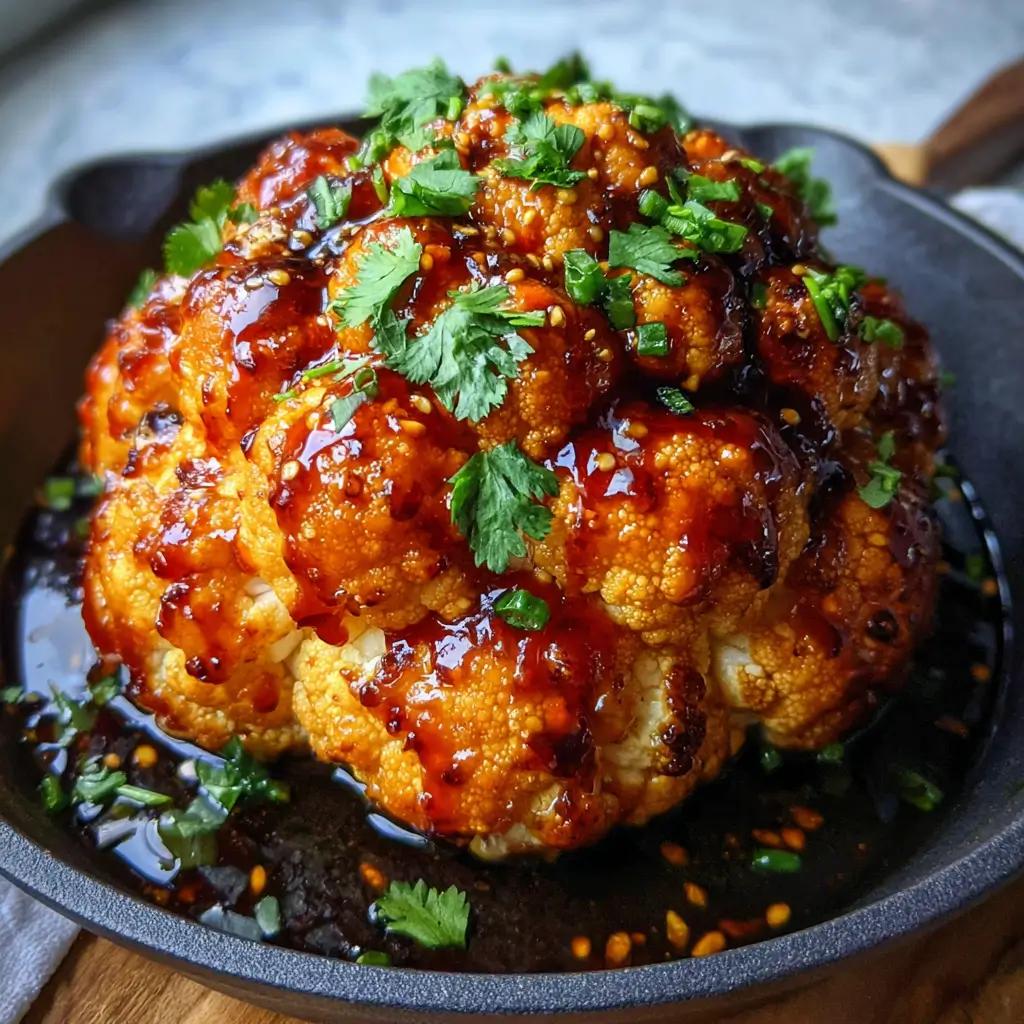 Whole Roasted Cauliflower with Spicy Sriracha Honey Glaze