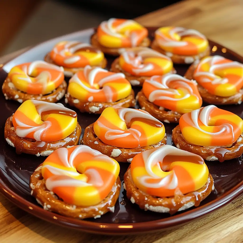 Candy Corn Pretzel Hugs