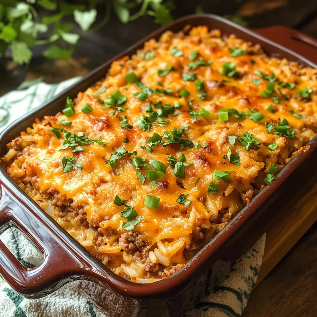 Cheesy Ground Beef and Rice Casserole