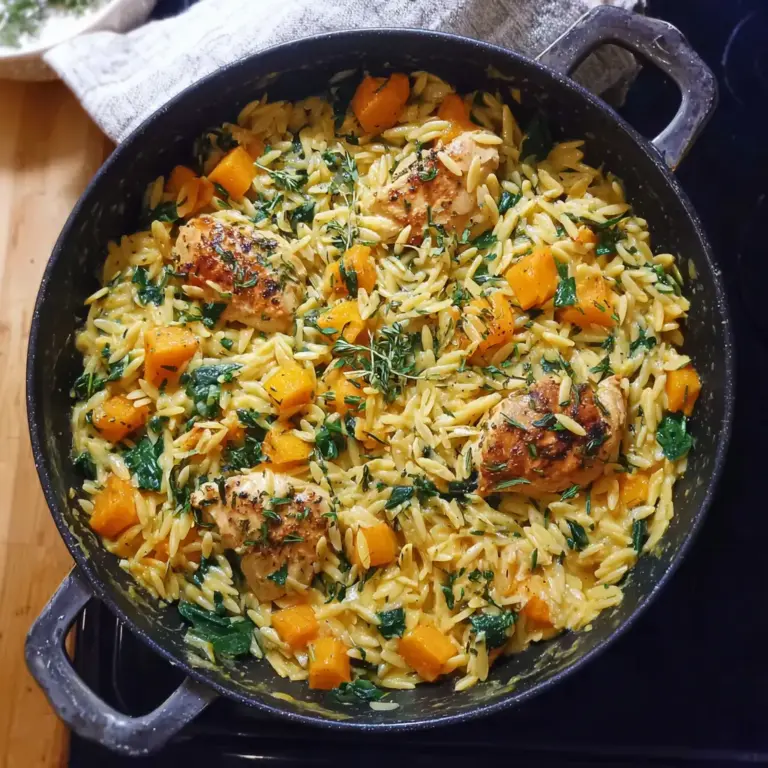 Creamy Chicken Orzo with Butternut Squash and Spinach