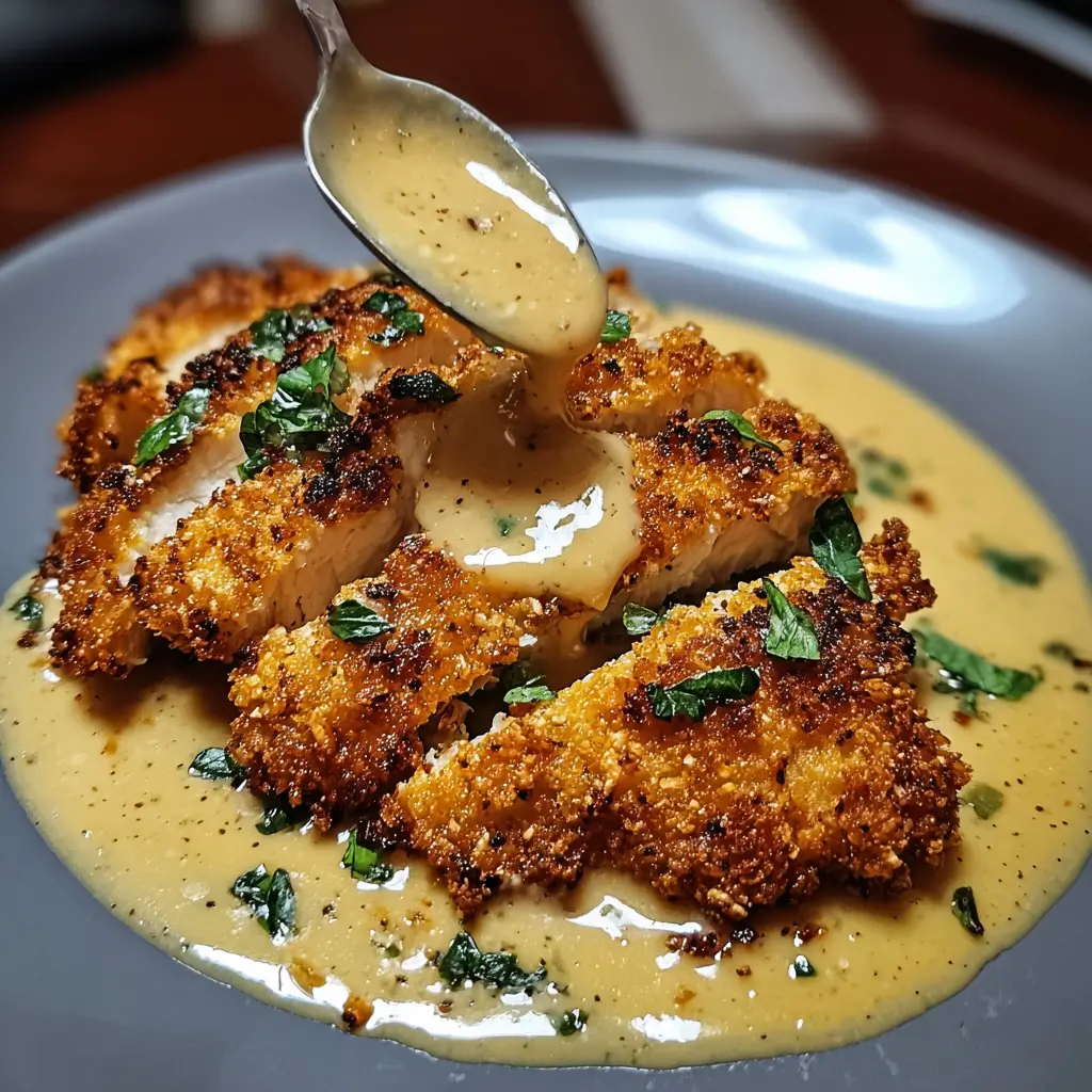 Crispy Parmesan Chicken with a Rich Garlic Sauce