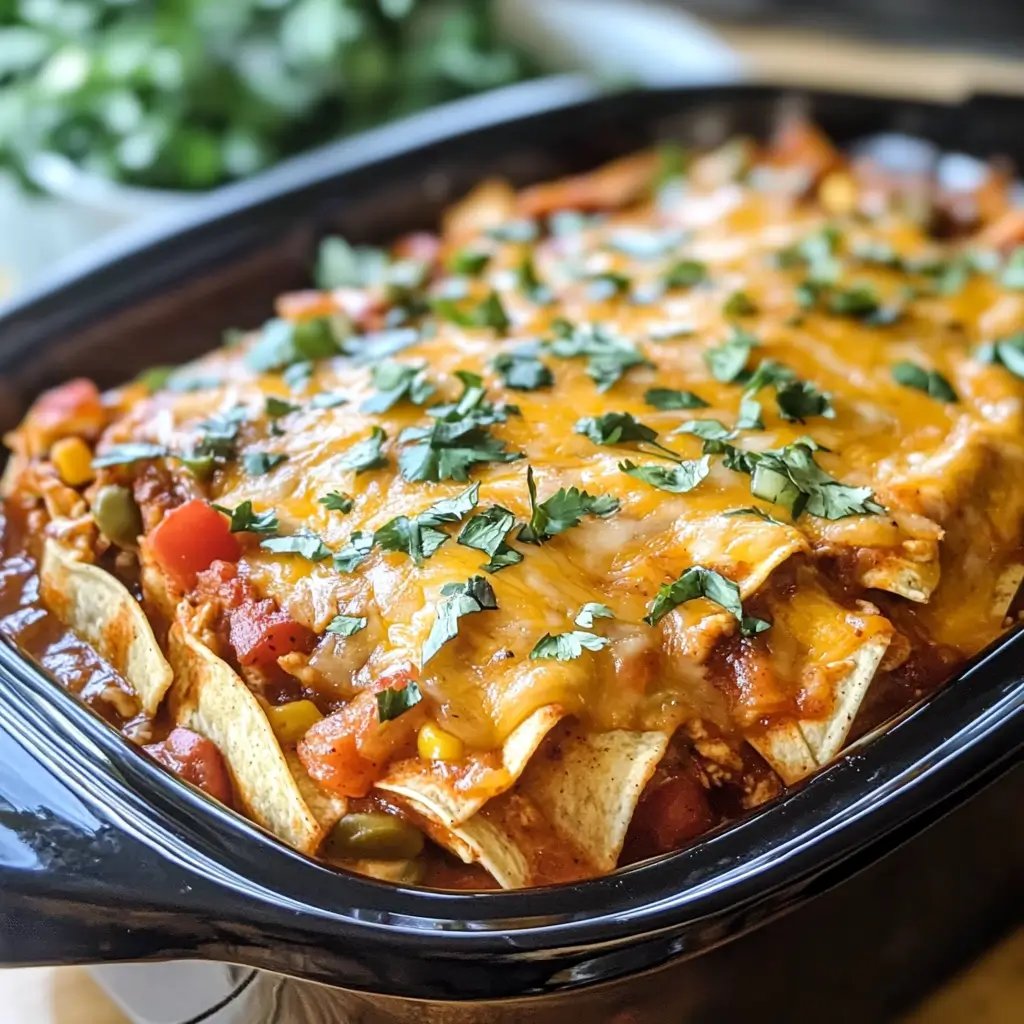 Crockpot Chicken Enchilada Casserole