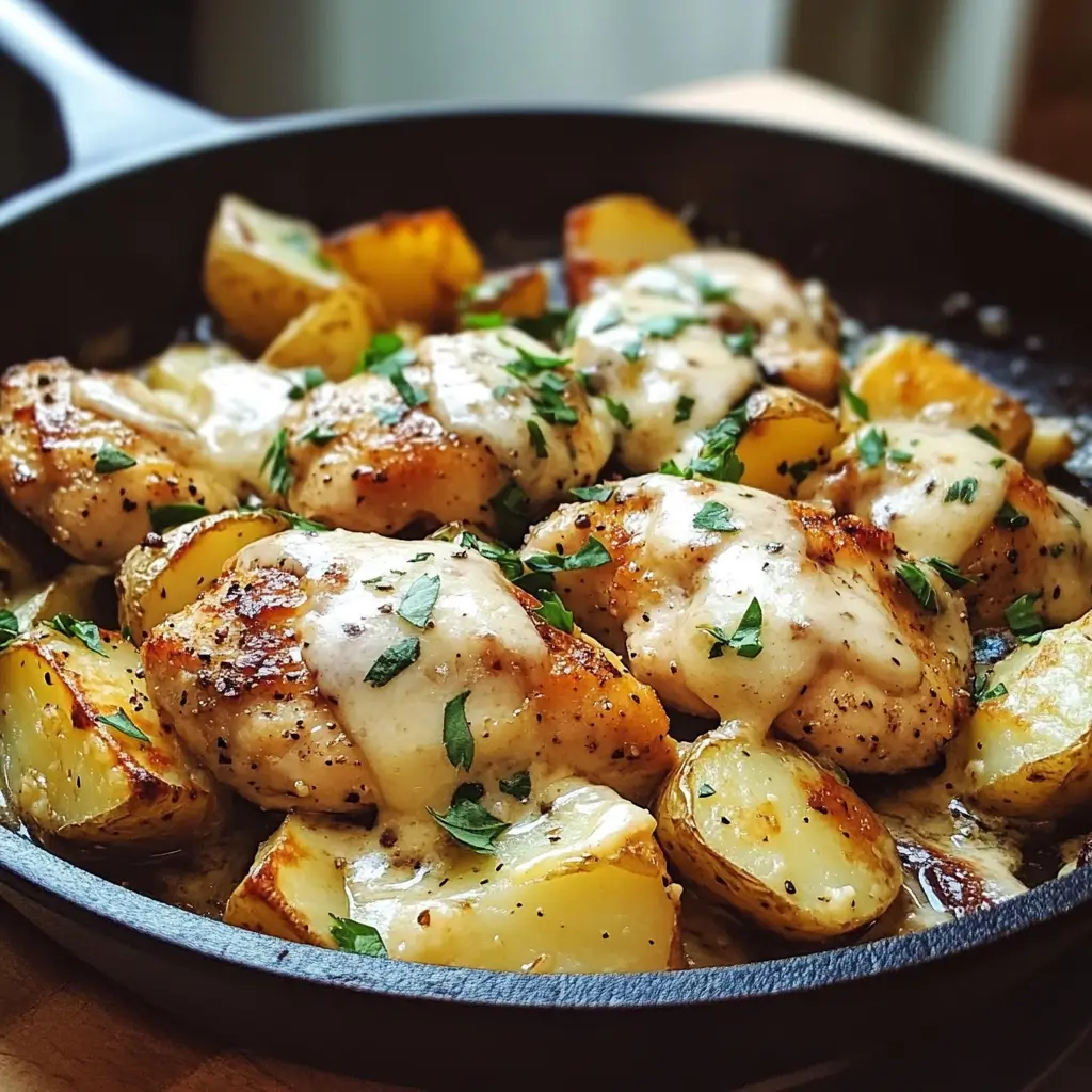 Garlic Parmesan Chicken and Potatoes Skillet