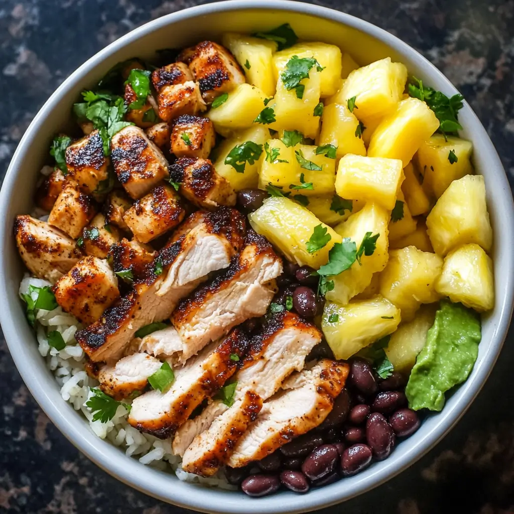 Jerk Chicken Bowls with Pineapple Black Bean Salsa
