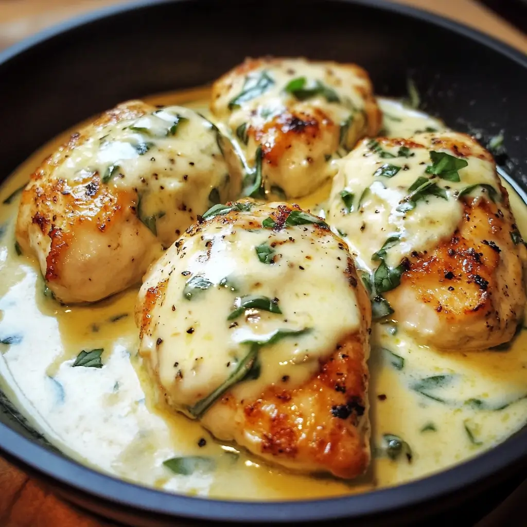 Mozzarella Chicken in Basil Cream Sauce