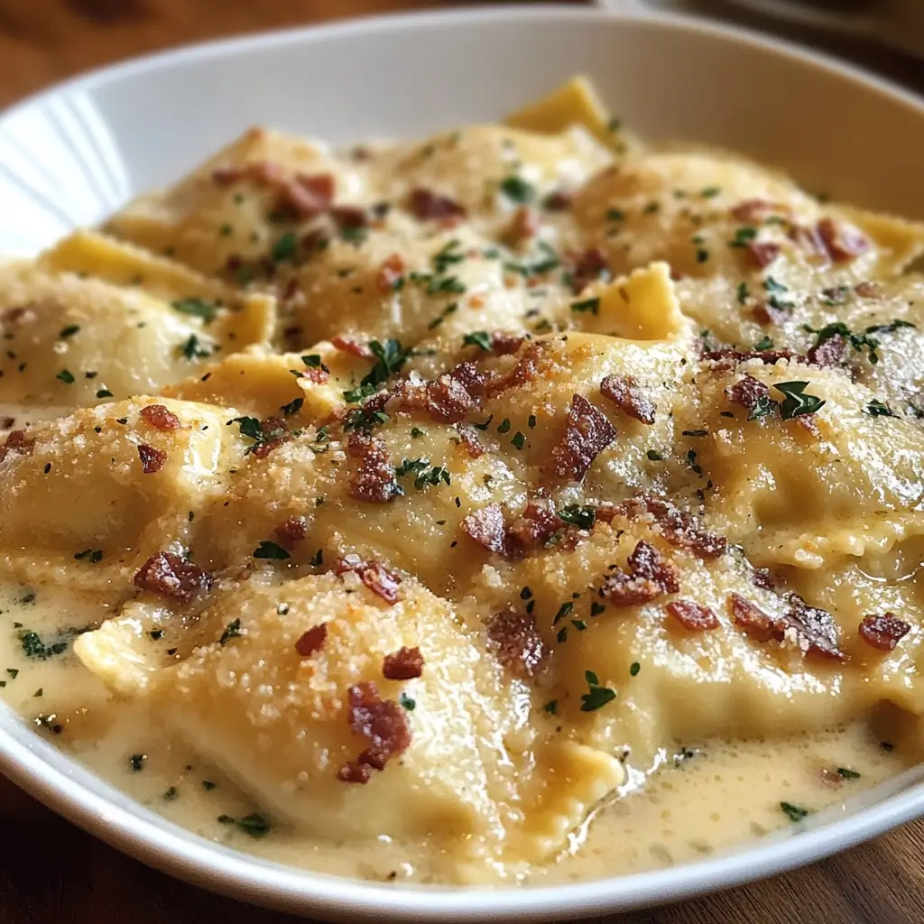 Olive Garden-Inspired Ravioli Carbonara