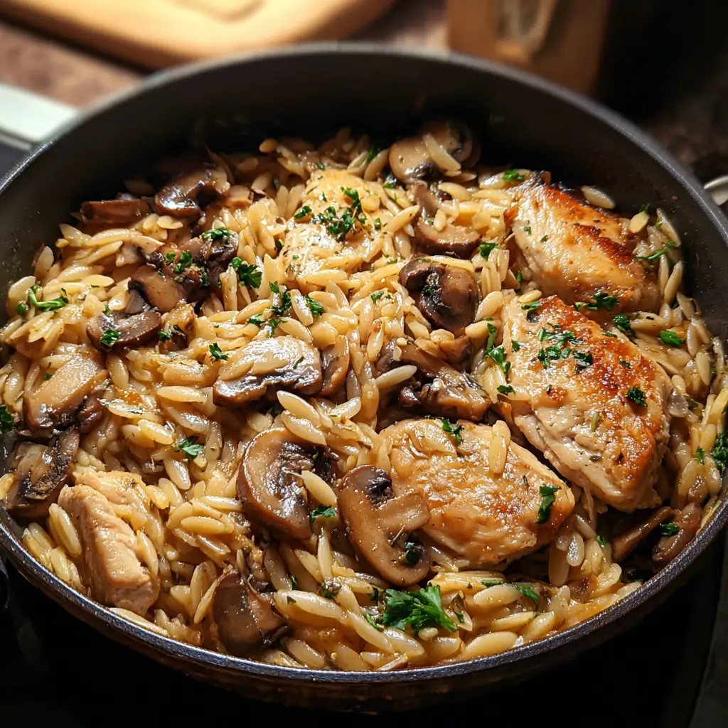 One Pot Chicken and Mushroom Orzo