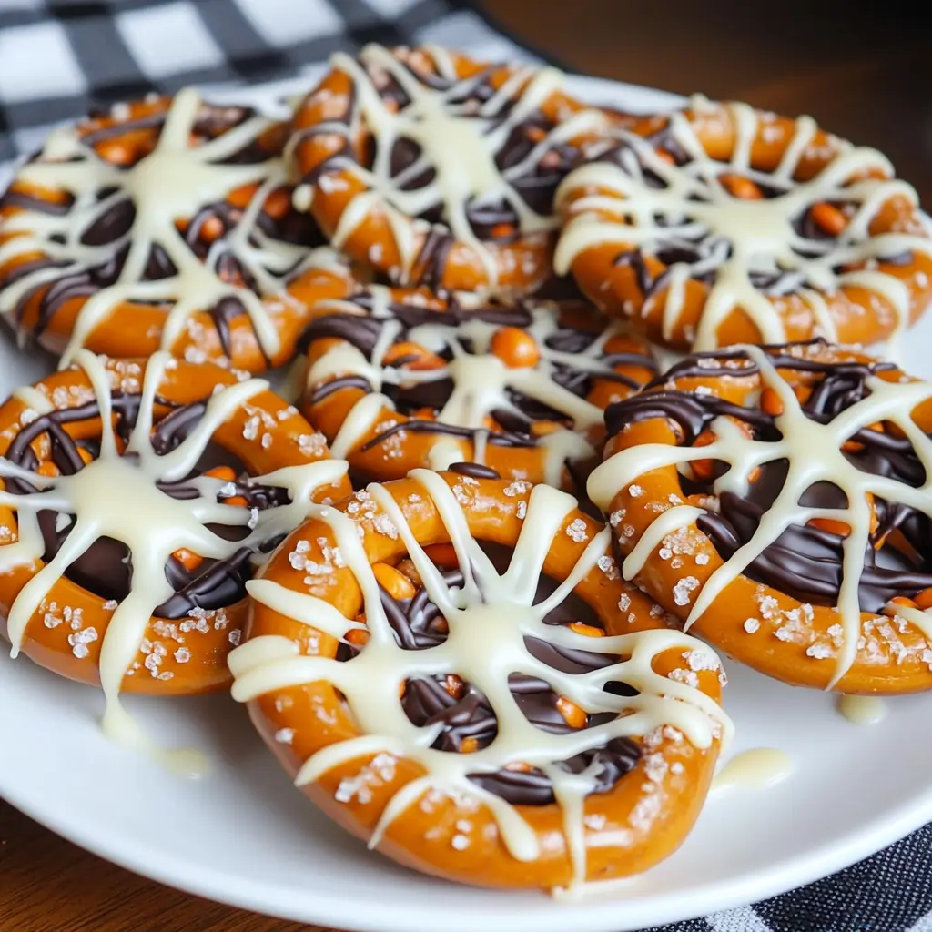 Spider Web Chocolate Pretzels