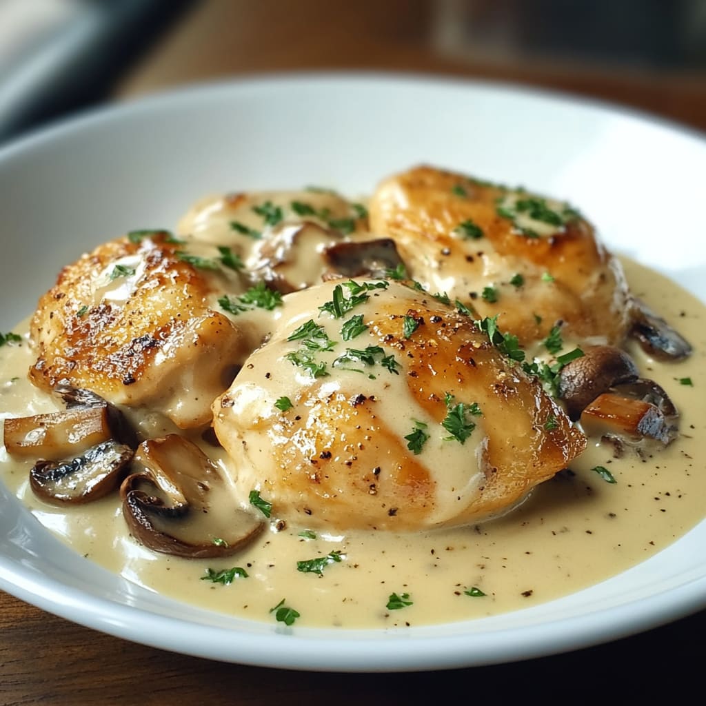 Creamy Garlic Mushroom Chicken Thighs Dinner