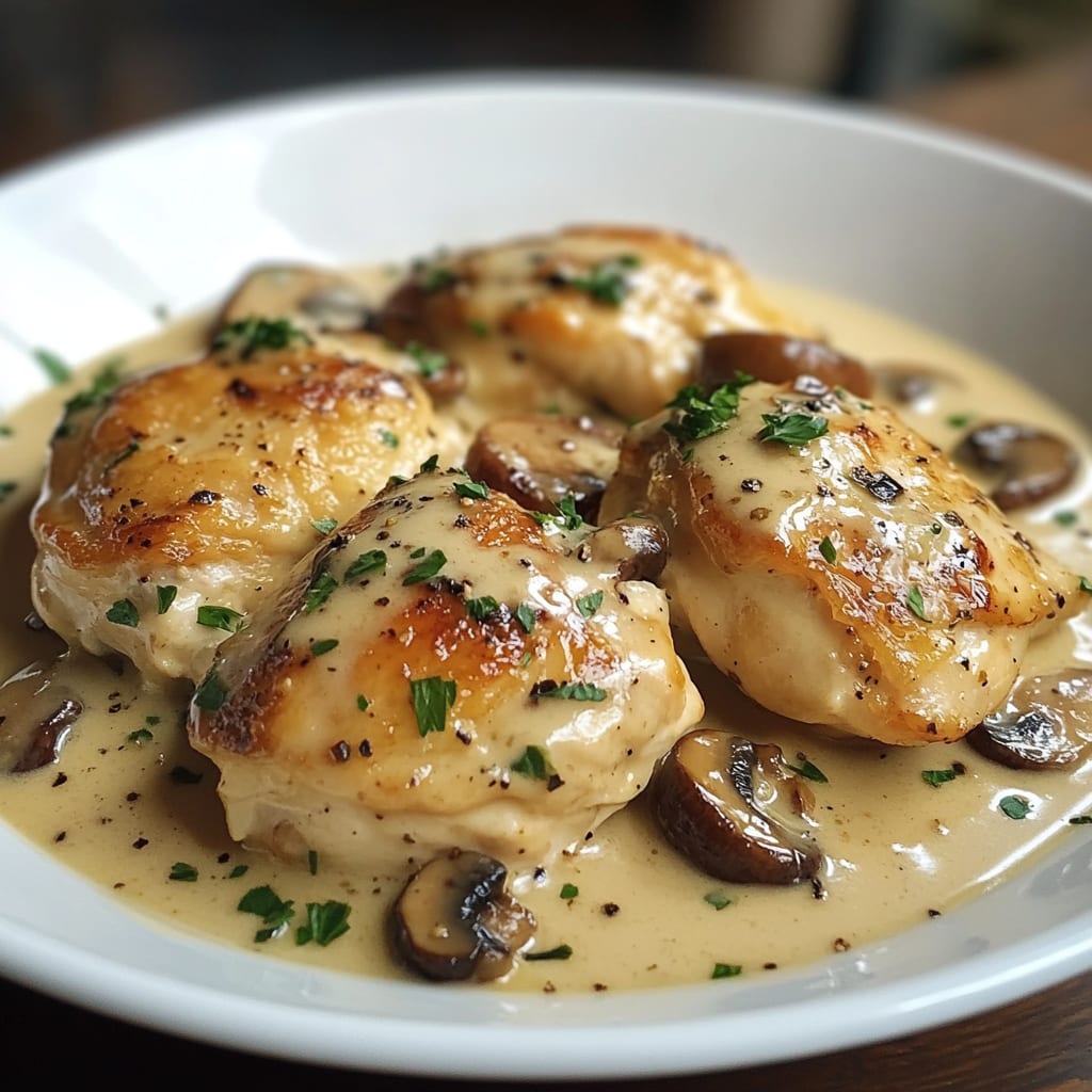 Creamy Garlic Mushroom Chicken Thighs Dinner
