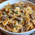 Creamy Parmesan Garlic Beef Bowtie Pasta