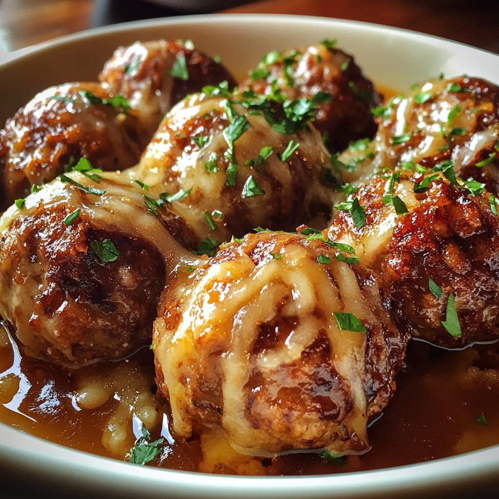 Crockpot French Onion Meatballs