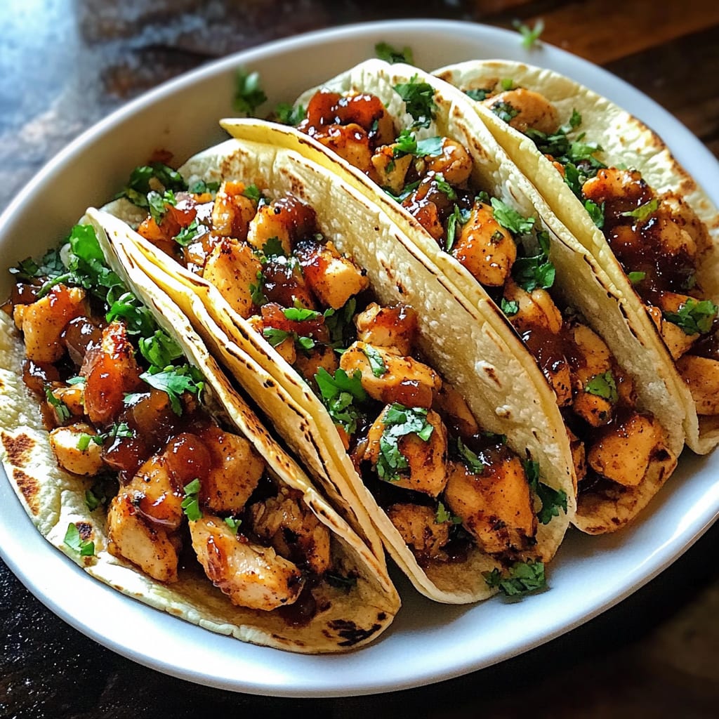 Garlic Butter Honey BBQ Chicken Tacos