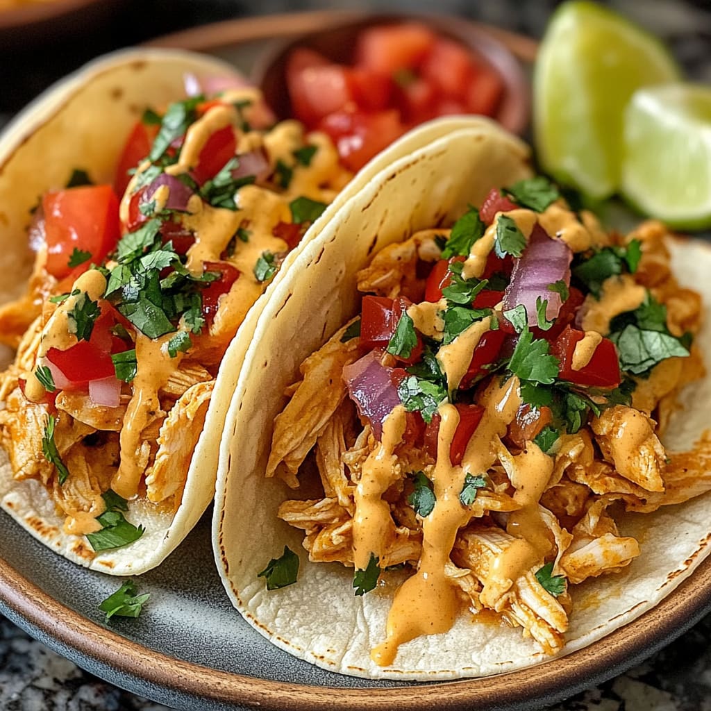 Slow Cooker Queso Chicken Tacos
