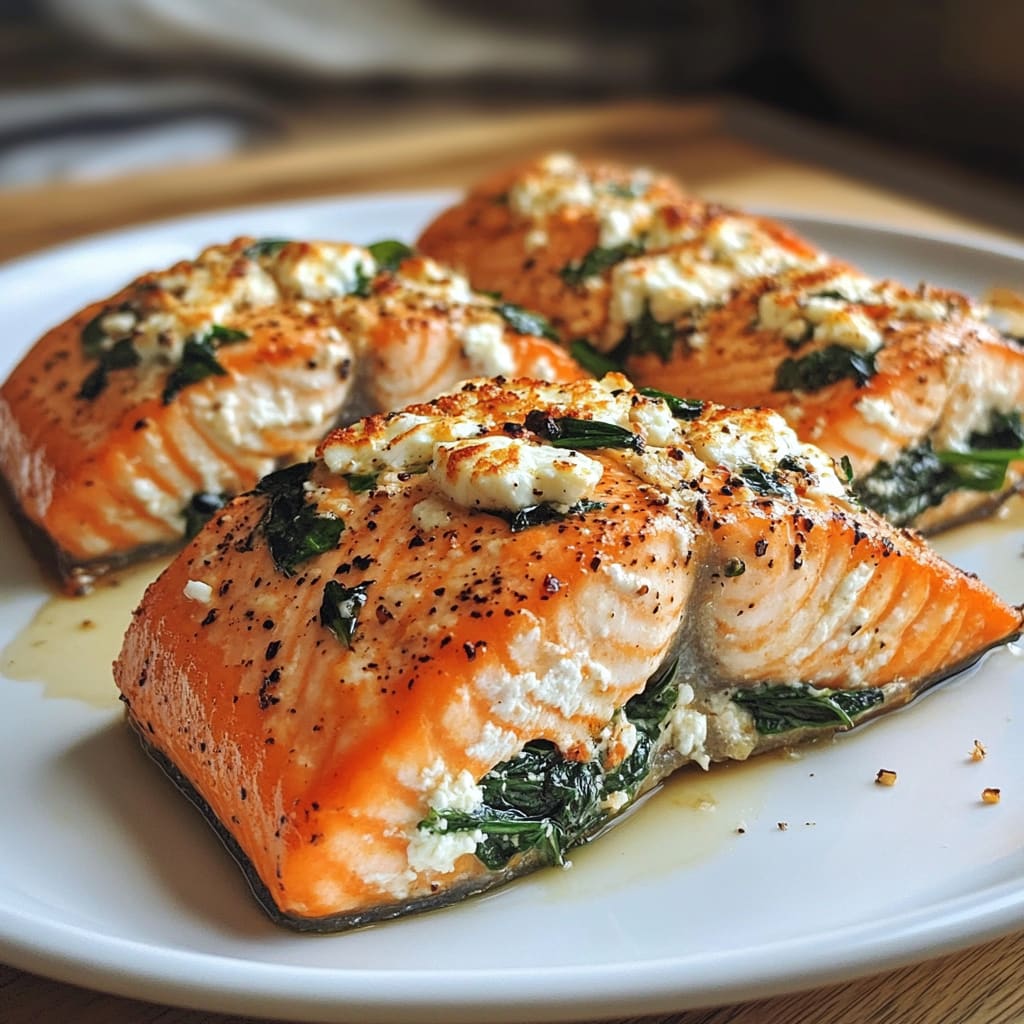 Baked Stuffed Salmon With Spinach & Feta