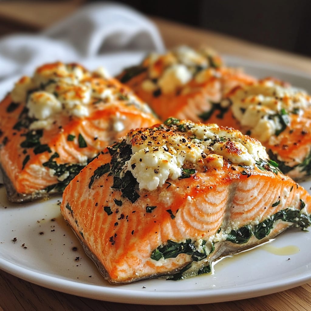 Baked Stuffed Salmon With Spinach & Feta