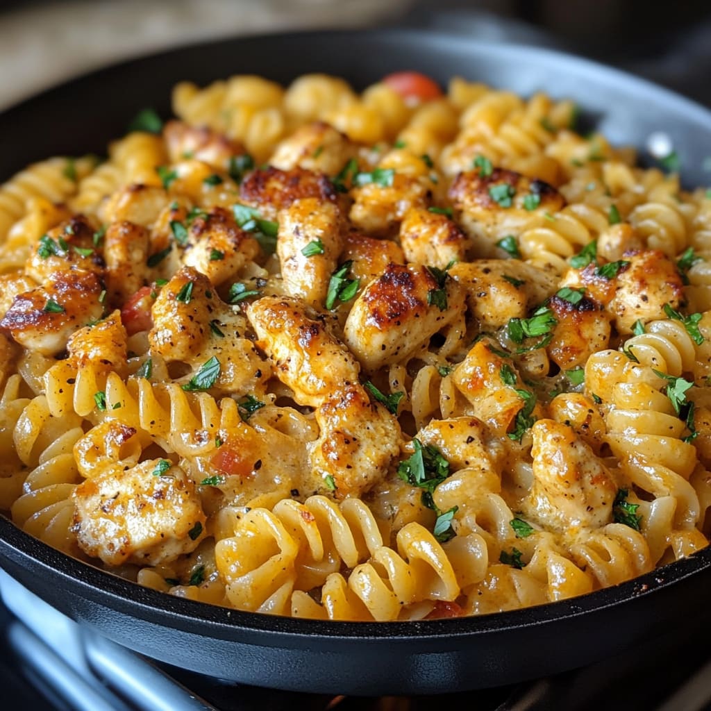 Cheesy Cajun Garlic Chicken Rotini Skillet Recipe