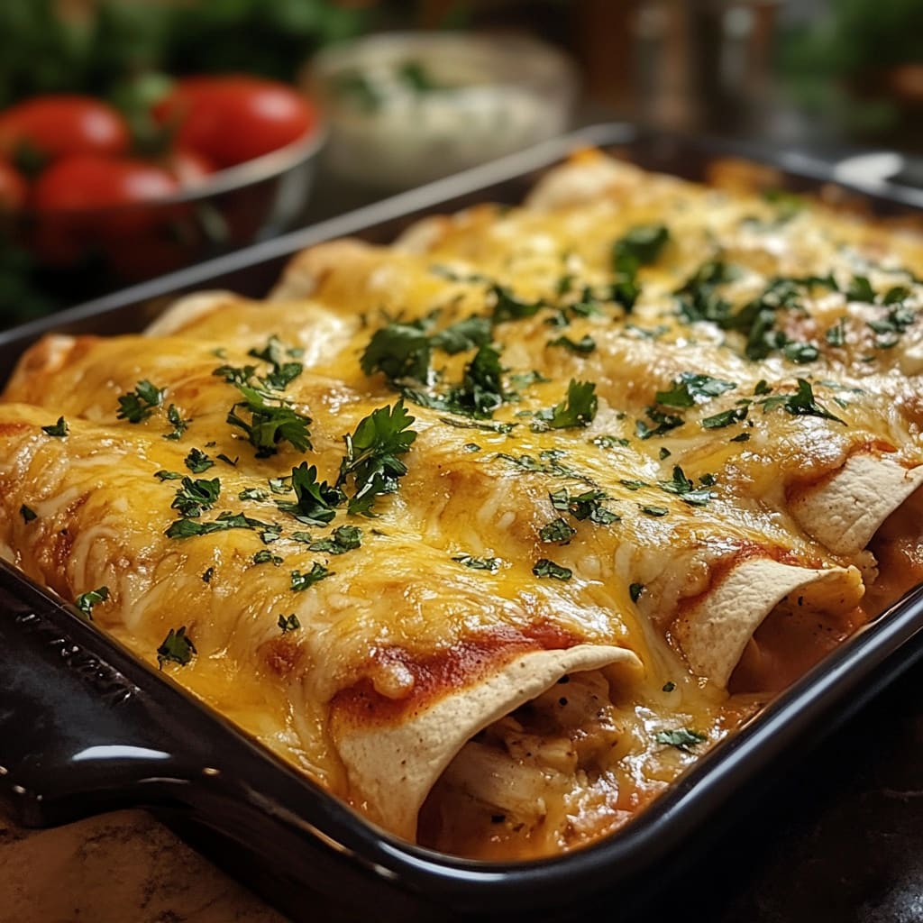Cheesy Chicken Enchiladas with Creamy Sauce