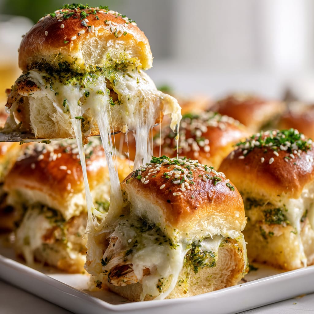 Cheesy Garlic Pesto Chicken Sliders