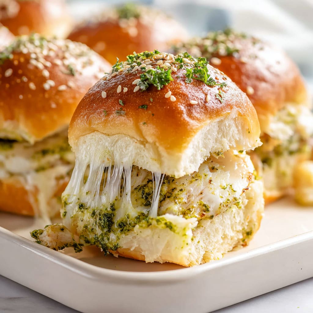 Cheesy Garlic Pesto Chicken Sliders
