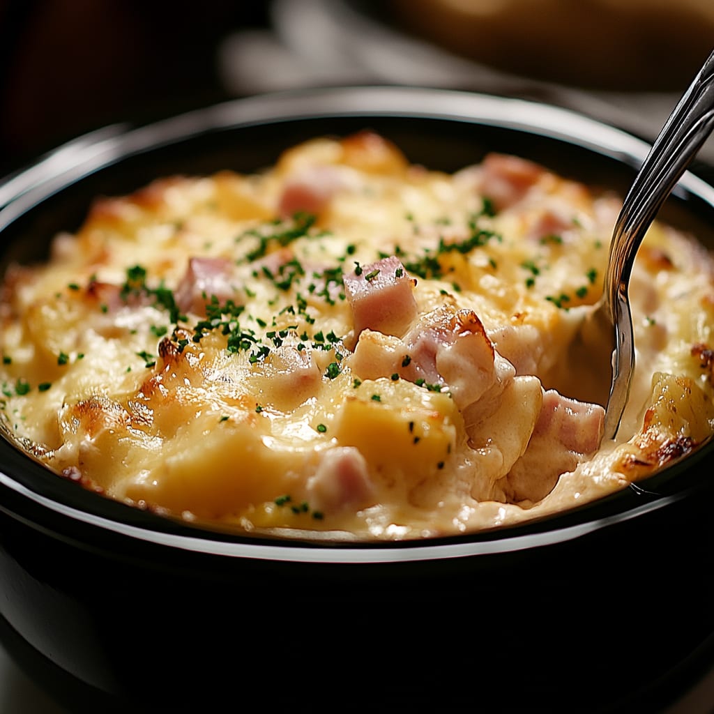 Creamy Crockpot Ham and Cheesy Potato Casserole