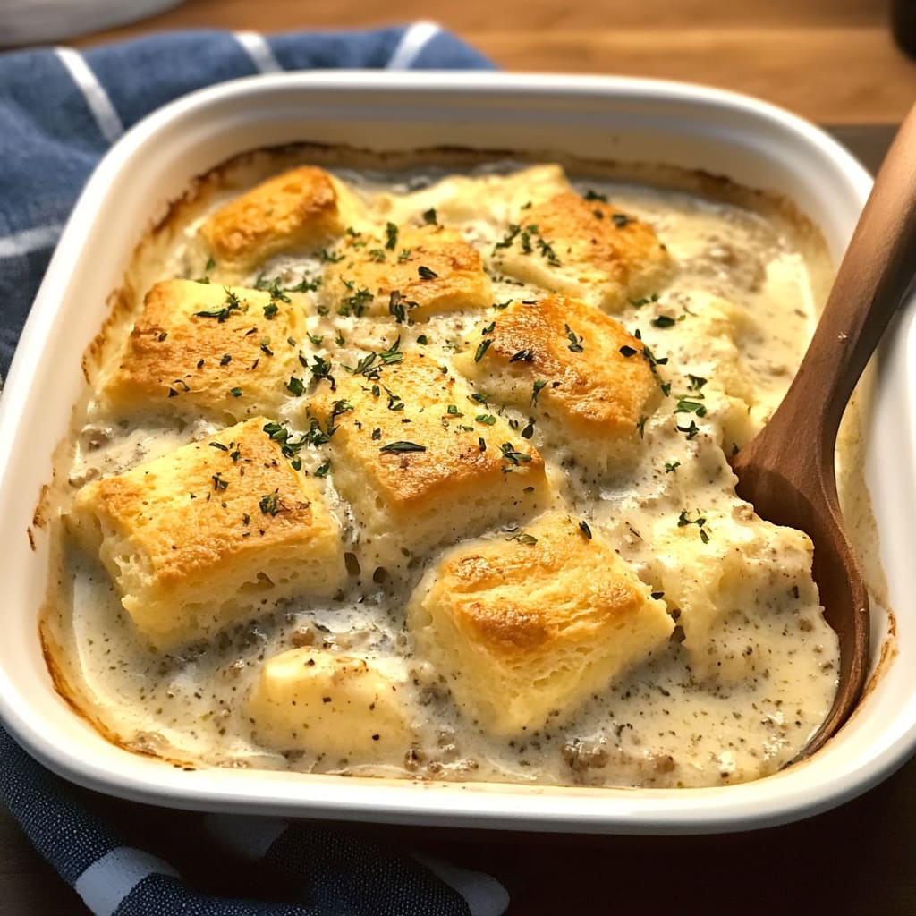 Easy Biscuits & Gravy Casserole