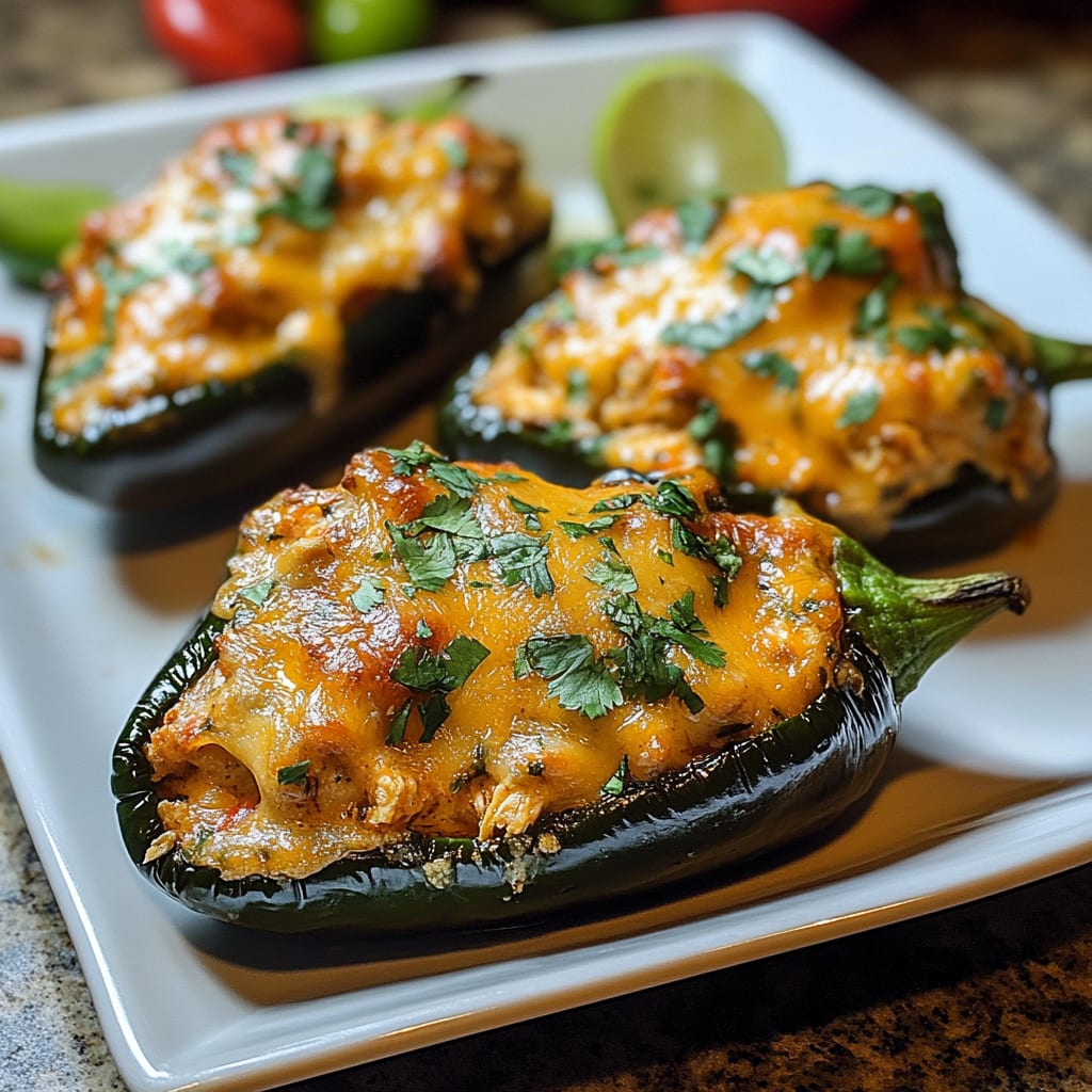 Homemade Chicken Stuffed Poblano Peppers