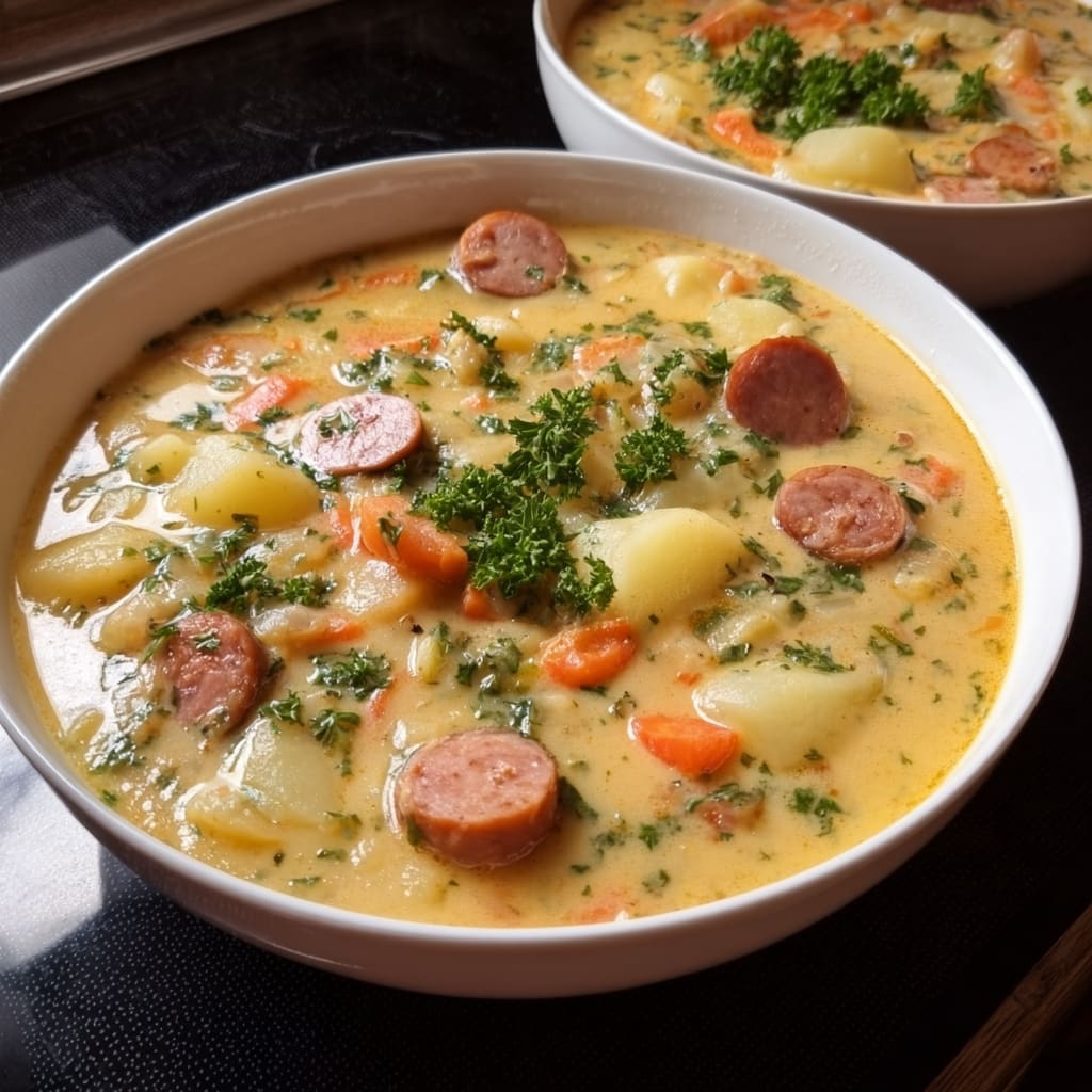 Slow Cooker German Potato Soup with Sausages